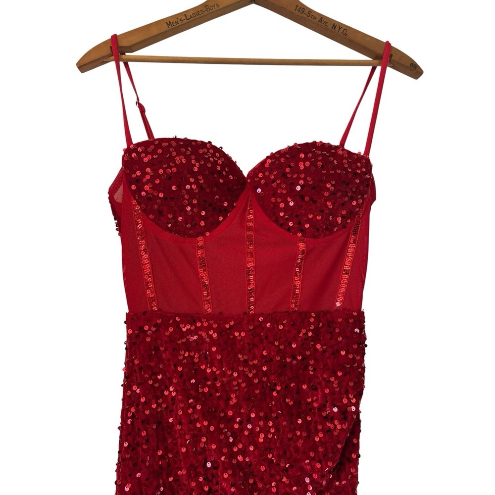 Full length Red sequin velour event/party dress - Picture 3 of 8